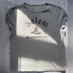 American Eagle Salem Witch XL baby tee sage green